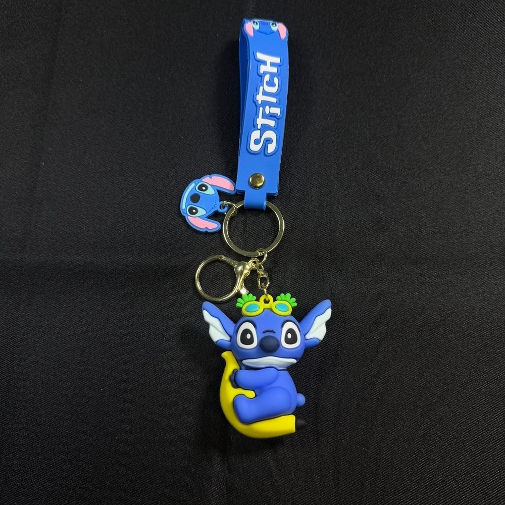 Disney Stitch Keychain Blue Silicone Strap Lilo and Stitch Banana Figure Keyring